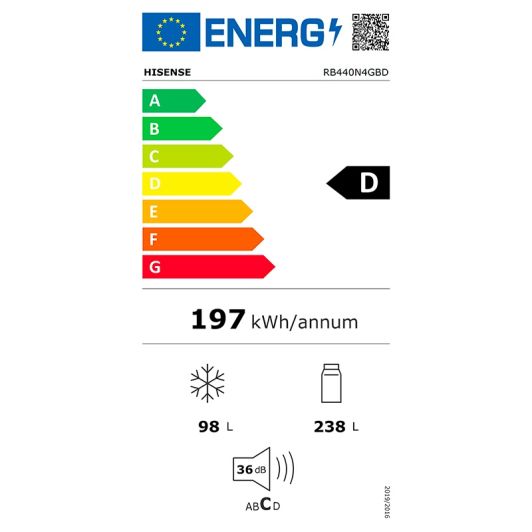 Frigorífico Combi No Frost Hisense 336L 200cm Cristal Negro Clase D