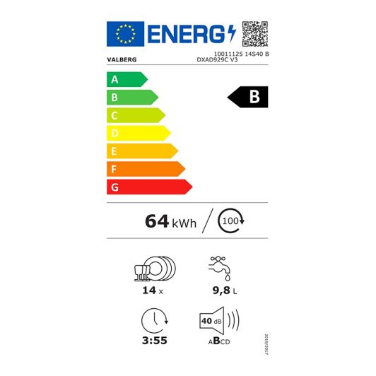Lavavajillas 60 cm VALBERG 14S40 B DXAD929C V3 Negro Mate 14 Cubiertos Clase B