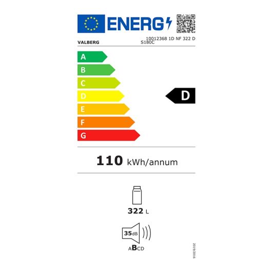 Frigorífico 1 Puerta No Frost VALBERG 1D NF 322 D S180C 322L Clase D Inox