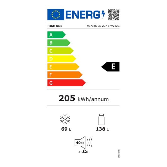 Frigorífico Combi estático, 207L, clase E, HIGH ONE Blanco