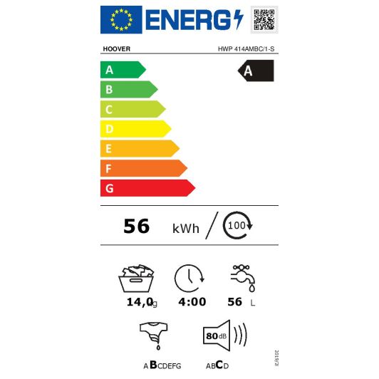 LAVADORA 14kg, wifi, vapor, HOOVER HWP 414AMBC/1-S