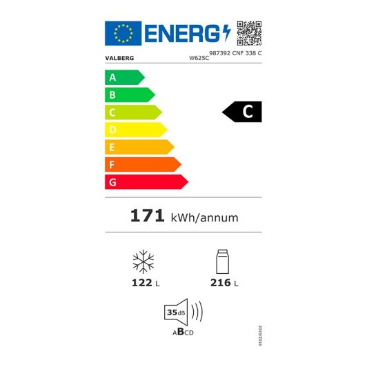Frigorífico Combi No Frost VALBERG 338L 185cm 35dB Silencioso Blanco Clase C