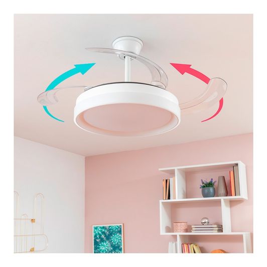 INNOVAGOODS Ventilador de Techo con Luz LED y Aspas Retráctiles Motor DC Silencioso 6 Velocidades Blanco