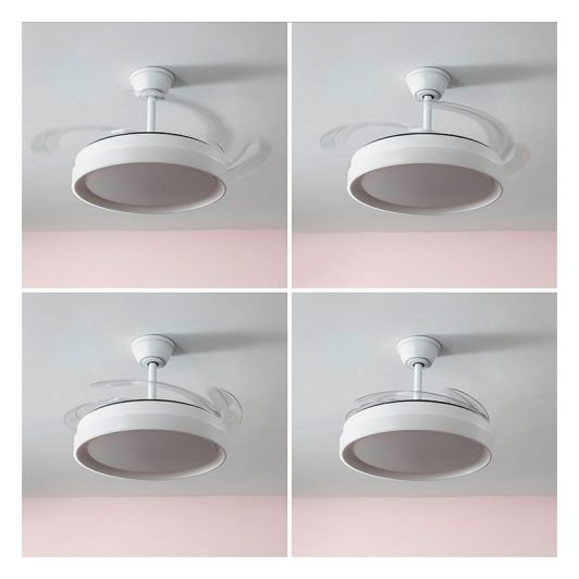 Ventilador de Techo con Luz LED y Aspas Retráctiles Motor DC Silencioso 6 Velocidades Innovagoods - color Madera y Blanco